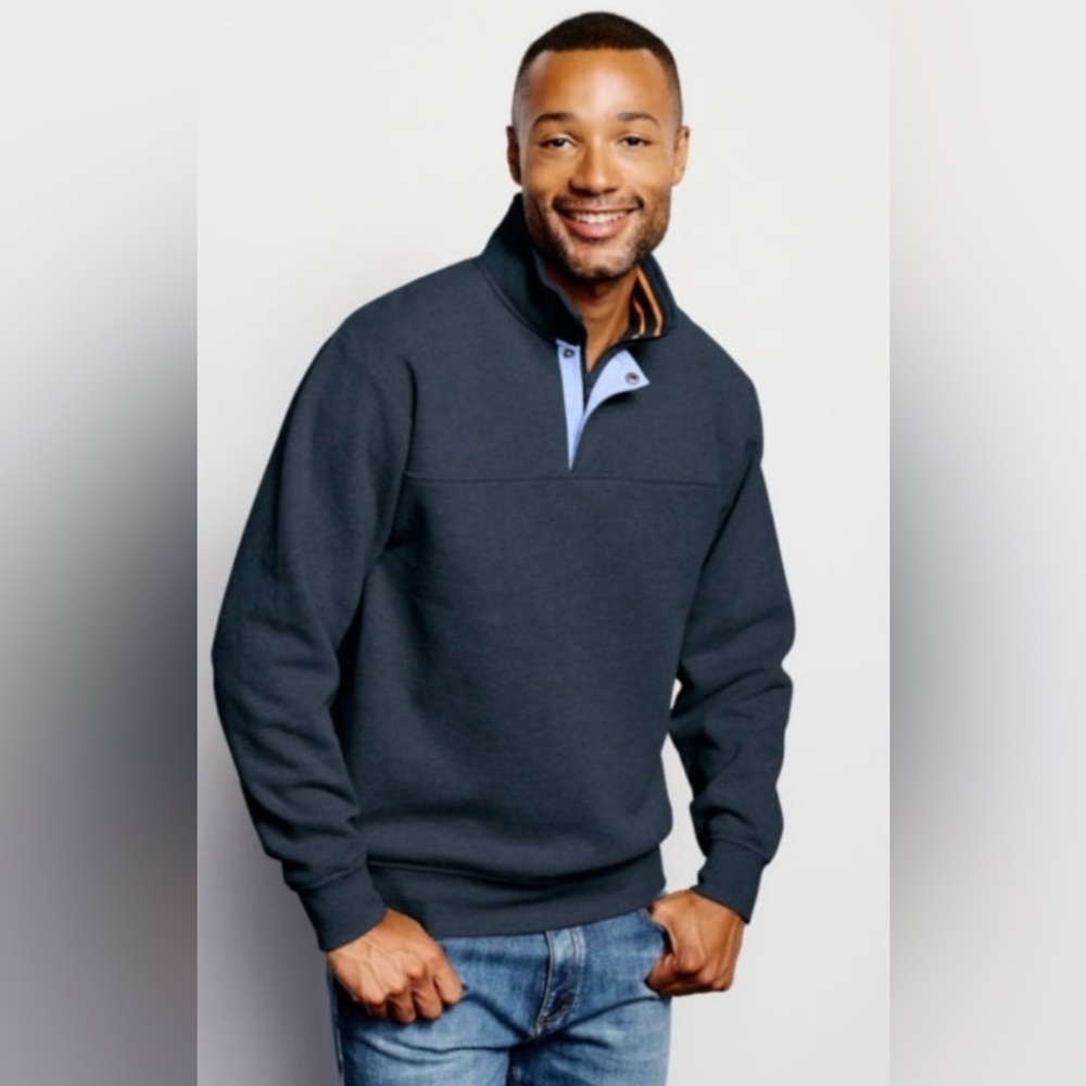 Orvis Men's Pullover Sweatshirt Fleece Lined Quarter Zip Outdoor Size L Blue - Picture 13 of 15